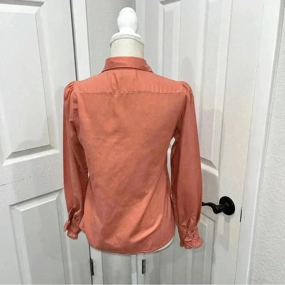 Hukapoo Vintage 70’s ruffle front, gathered puff shoulder, button front blouse - Picture 5 of 8